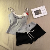 甜辣妹HelloKitty吊带睡衣女夏季 可出门假两件带胸垫家居服两件套