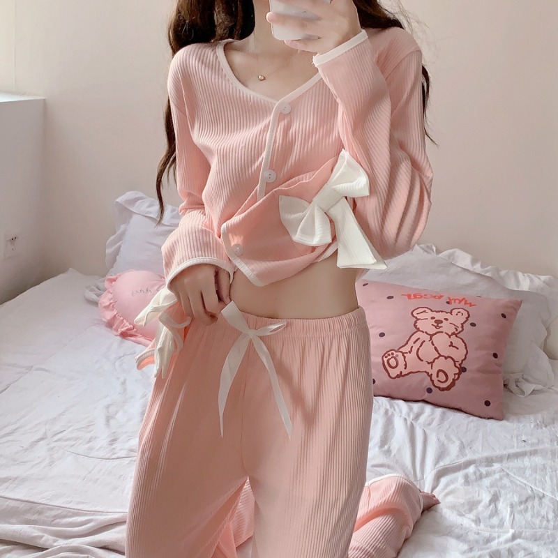 甜美粉色长袖睡衣女春秋季2023年