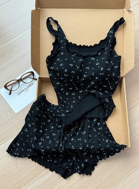 Sin Glee 慵懒风带胸垫甜美印花背心睡衣女夏季新款舒适短裤套装