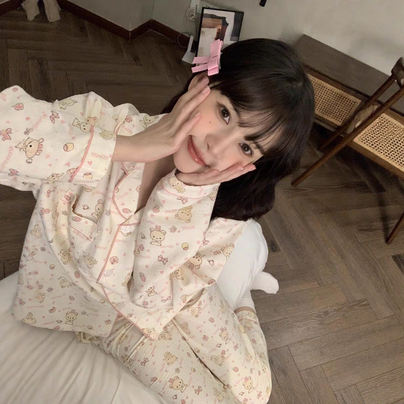 日系卡通轻松熊长袖睡衣女春秋款
