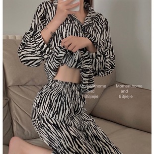 月子服可外穿 100%纯棉女士睡衣女春秋长袖 开衫 夏季 斑马家居服韩版