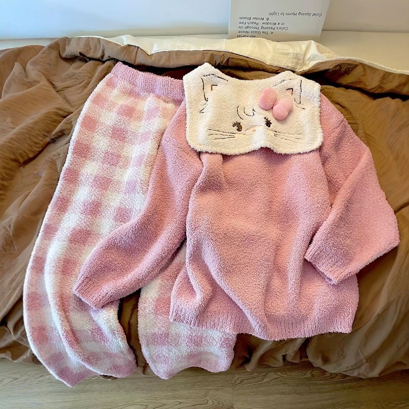 粉色甜美玛丽猫印花半边绒睡衣女冬季2025新款加厚保暖家居服套装,女士内衣/男士内衣/家居服,睡衣/家居服套装,淘宝优惠券,粉丝福利购,淘宝优惠卷