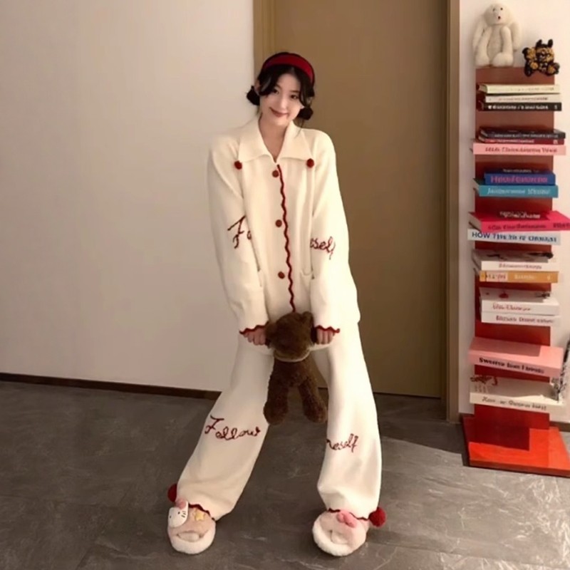 针织半边绒睡衣女款秋冬季加厚甜美法兰绒开衫长裤大码家居服套装,女士内衣/男士内衣/家居服,睡衣/家居服套装,淘宝优惠券,粉丝福利购,淘宝优惠卷