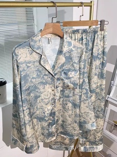 可外穿夏季 情侣睡衣春秋女款 家居服套装 冰丝2024年新款 高级感长袖