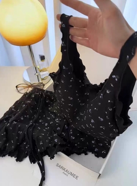 Sin Glee 法式少女黑色碎花吊带睡衣女夏季2025新款舒适短裤套装