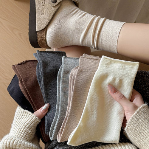 秋季女纯棉莱卡无骨中筒堆堆袜