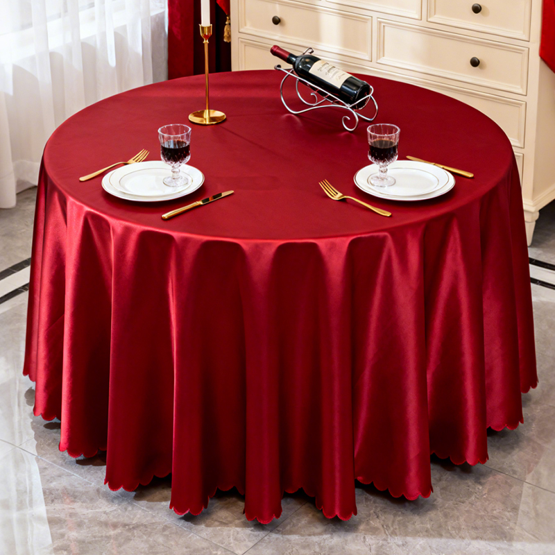 酒店纯色桌布大圆桌餐厅饭店家用红色高级感圆形婚庆布艺餐桌台布