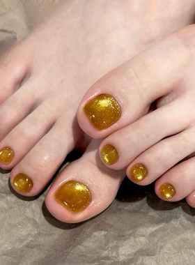 显白纯色金色猫眼脚指甲穿戴甲