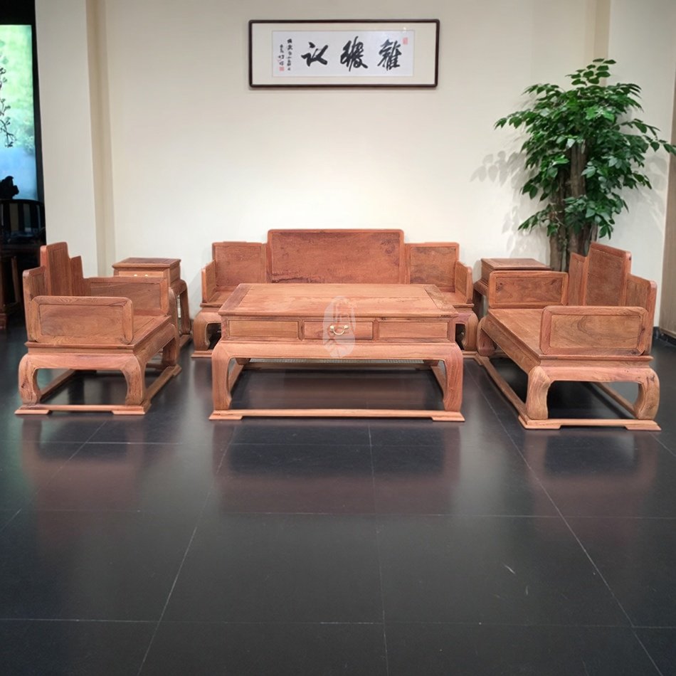 红木家具缅甸花梨木素面客厅六件套正宗大果紫檀实木原木中式沙发