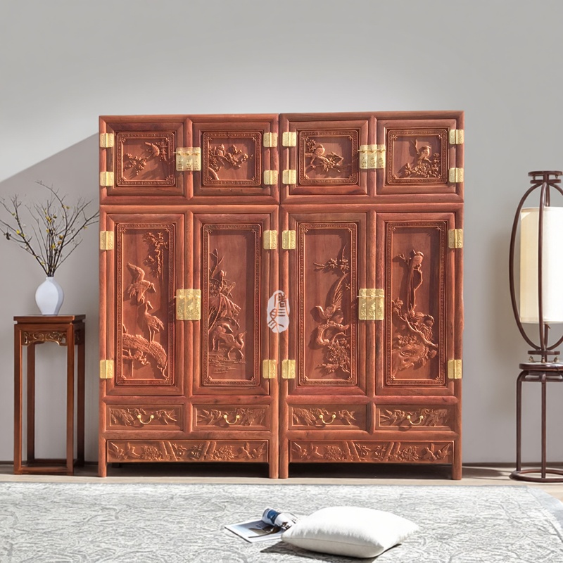 红木家具缅甸花梨木深雕雕花顶箱柜面板2公分独板正宗大果紫檀