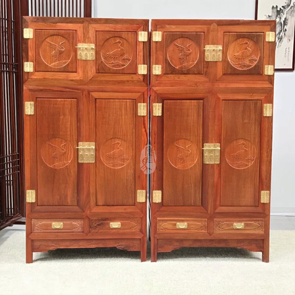 红木家具缅甸花梨木仙鹤顶箱柜衣柜衣橱正宗大果紫檀实木衣柜