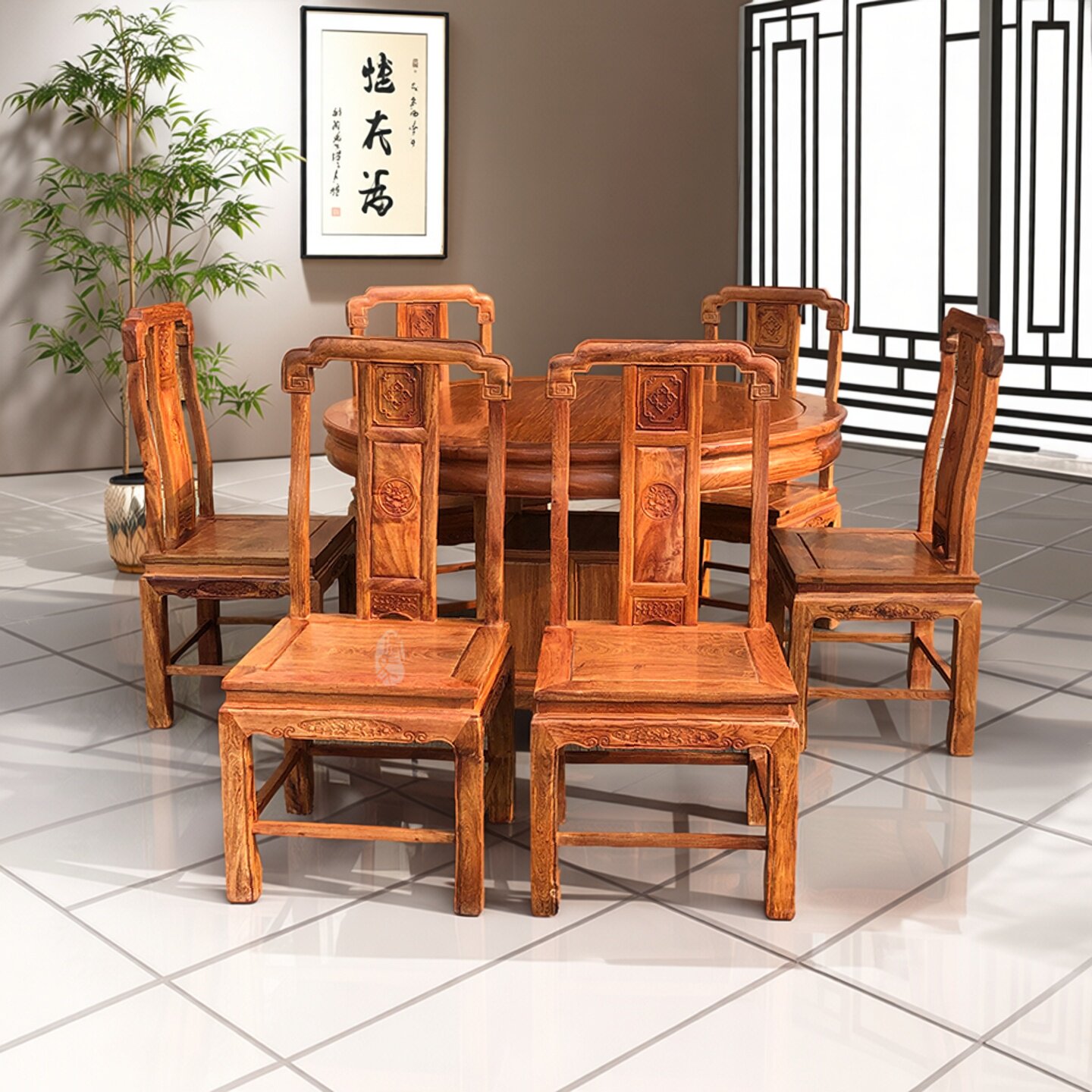 红木家具缅甸花梨木实木圆餐桌餐台饭台正宗国标大果紫檀厂家直销