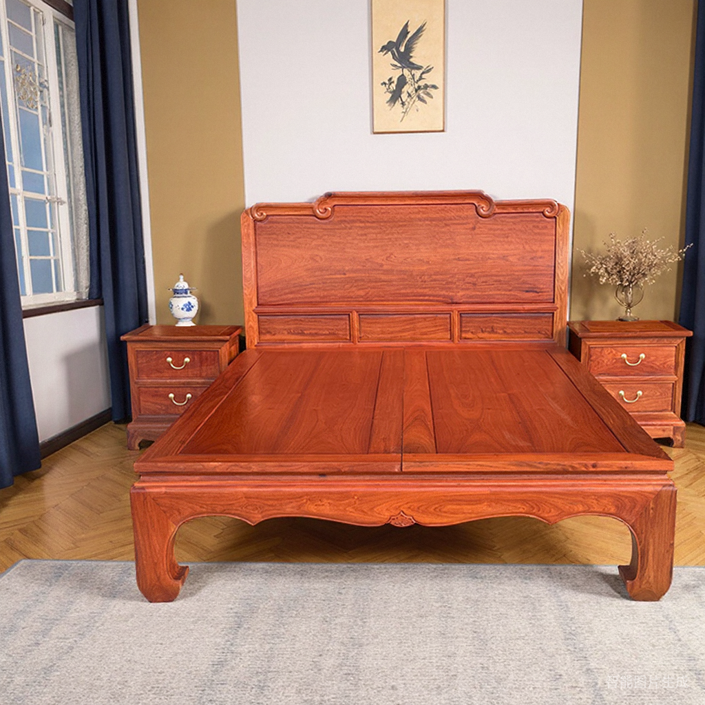 国标红木缅甸花梨1.5米大脚床双人床婚床儿童床独板大果紫檀卧室