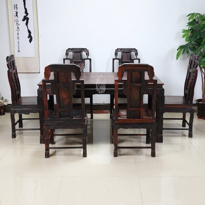 红木家具老挝大红酸枝象头椅餐桌正宗交趾黄檀实木餐桌假一罚十
