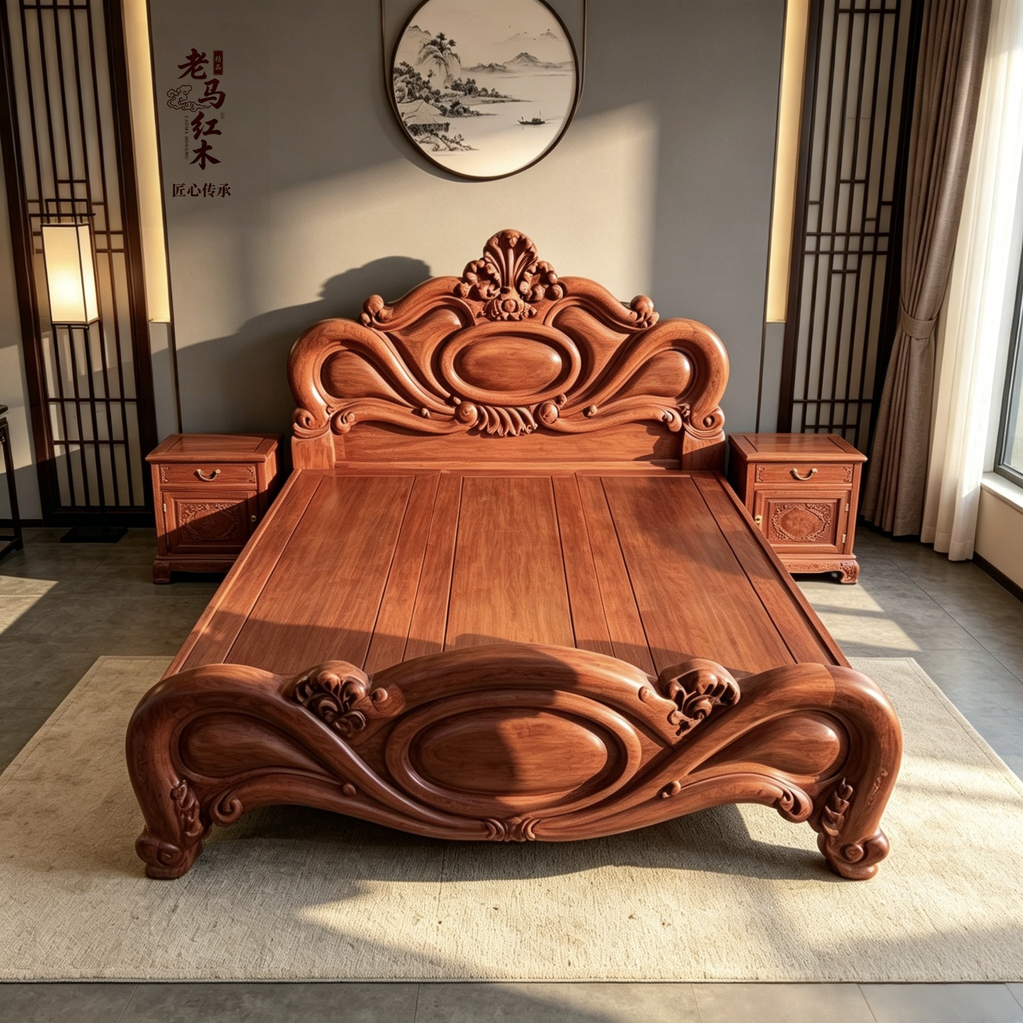 红木家具缅甸花梨木芒果床宝石床双人床实木床正宗大果紫檀大床