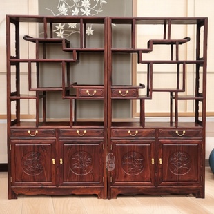 红木家具老挝红酸枝五福博古架多宝阁陈列架置物架正宗巴里黄檀