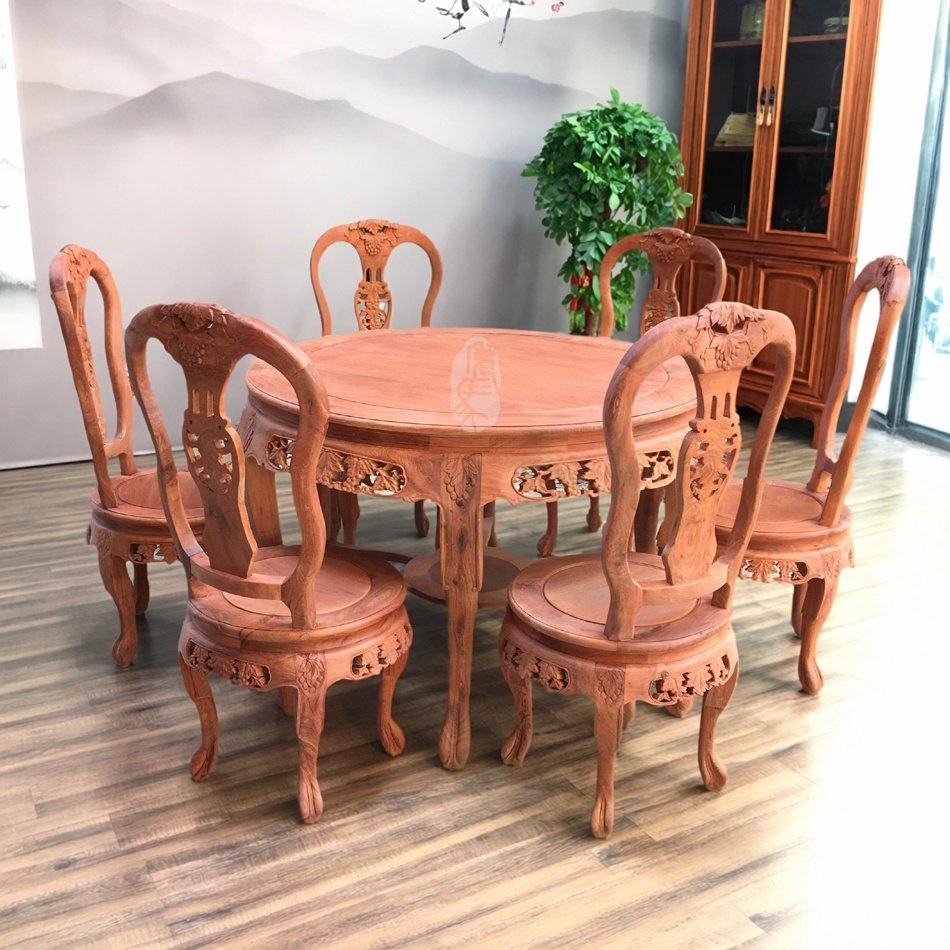 新品红木家具缅甸花梨木葡萄椅实木圆餐桌台饭桌正宗大果紫檀