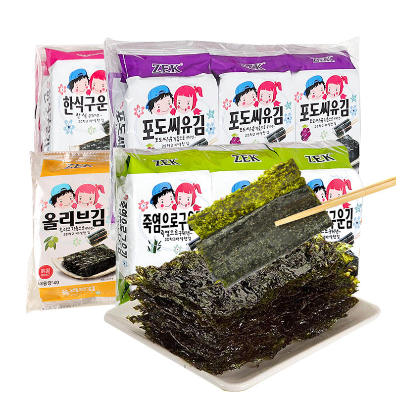 zek韩国进口海苔片即食儿童孕妇健康海味紫菜宝宝零食寿司包饭3袋