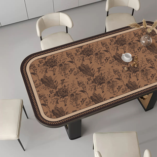 长方形圆角餐桌桌垫中古风防水防油防烫隔热桌布客厅免洗茶几垫子