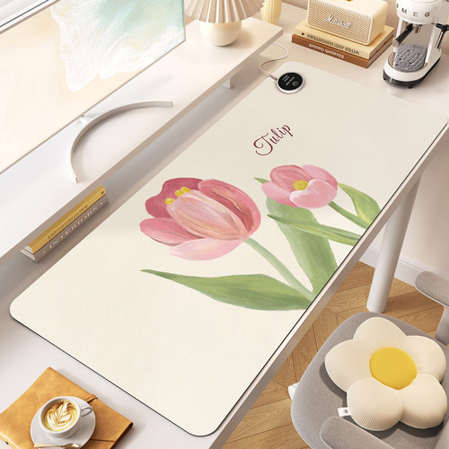 加热发热学生书桌鼠标垫防水可擦电热暖手美甲桌垫女生工位大尺寸