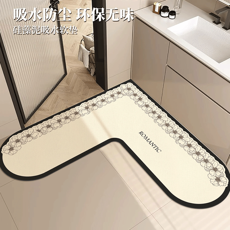 L形卫生间进门口地垫浴室吸水速干防滑脚垫子厨房转角硅藻泥地毯,居家布艺,家用脚垫,淘宝优惠券,粉丝福利购,淘宝优惠卷