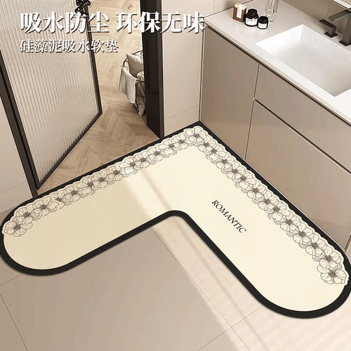 L形卫生间进门口地垫浴室吸水速干防滑脚垫子厨房转角硅藻泥地毯
