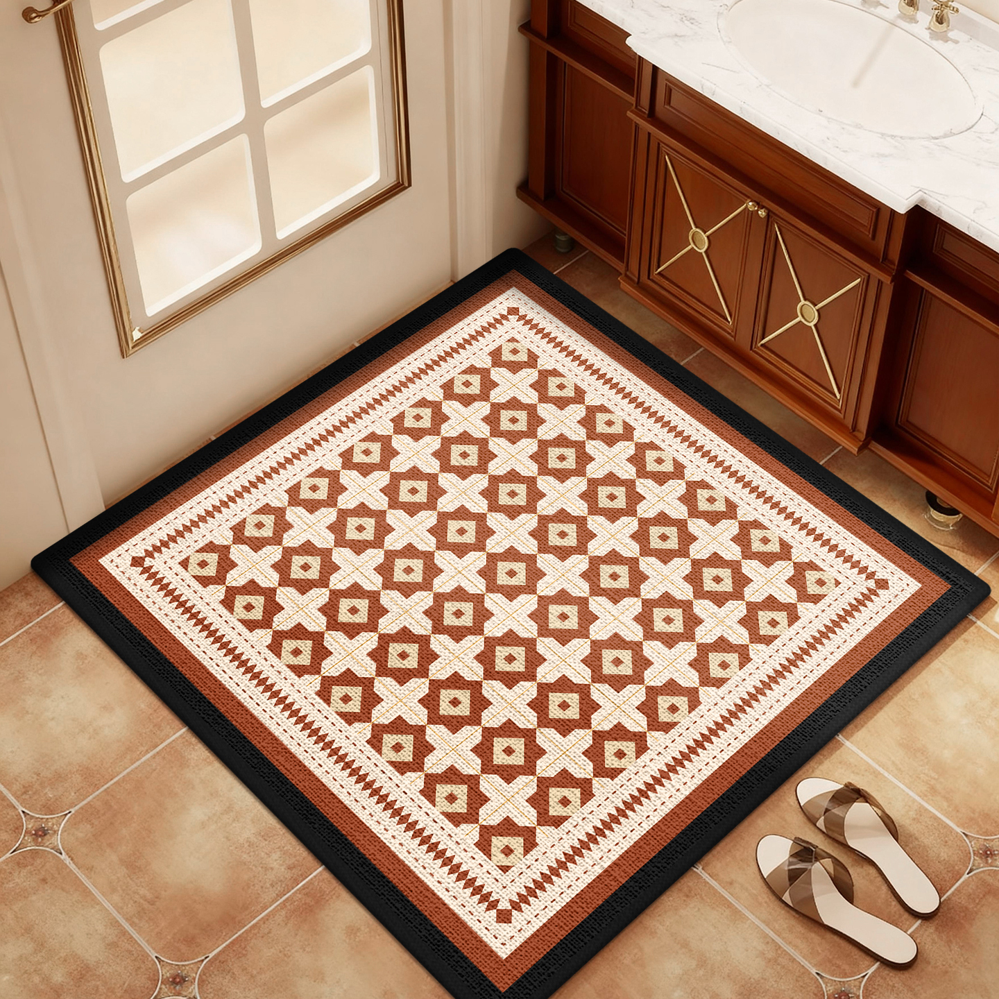 亚麻编织正方形浴室入户地垫厕所吸水防滑脚垫卫生间门口垫子地毯