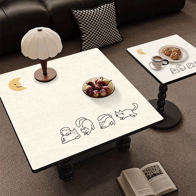 卡通正方形茶几桌垫小方桌餐桌防水防油防烫防滑pvc皮革桌布80x80