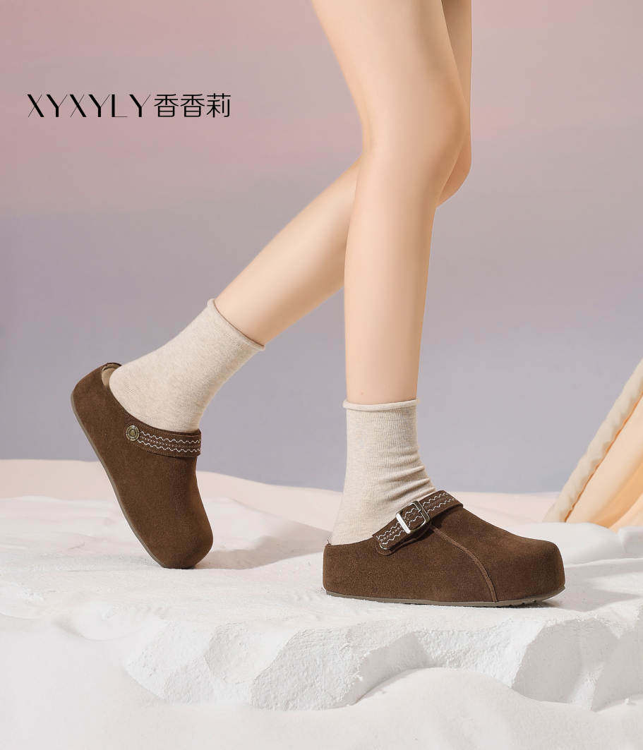 香香莉2025冬款厚底加绒包头半拖鞋女勃肯鞋百搭懒人鞋单鞋32571,女鞋,勃肯鞋/软木鞋,淘宝优惠券,粉丝福利购,淘宝优惠卷