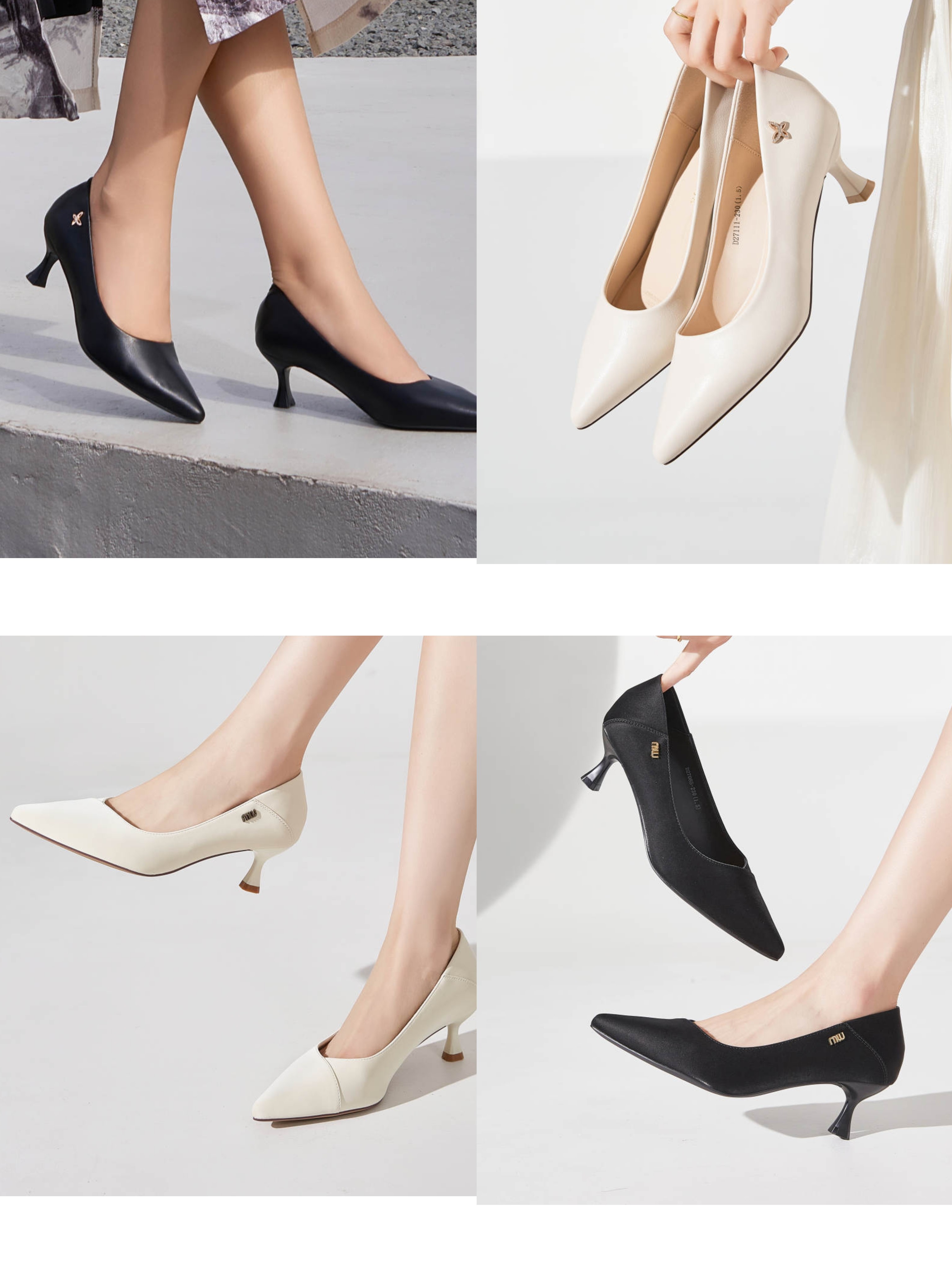 香香莉中跟鞋女2024秋季新款27085尖头女不累脚工作鞋子金属27111