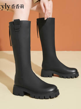 香香莉2024冬季高筒加绒英伦厚底增高工作潮品百搭女棉靴子M28261