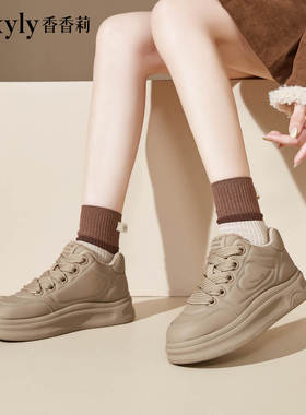 香香莉2024冬季新款加绒保暖高帮面包鞋系带女休闲棉鞋XM28835