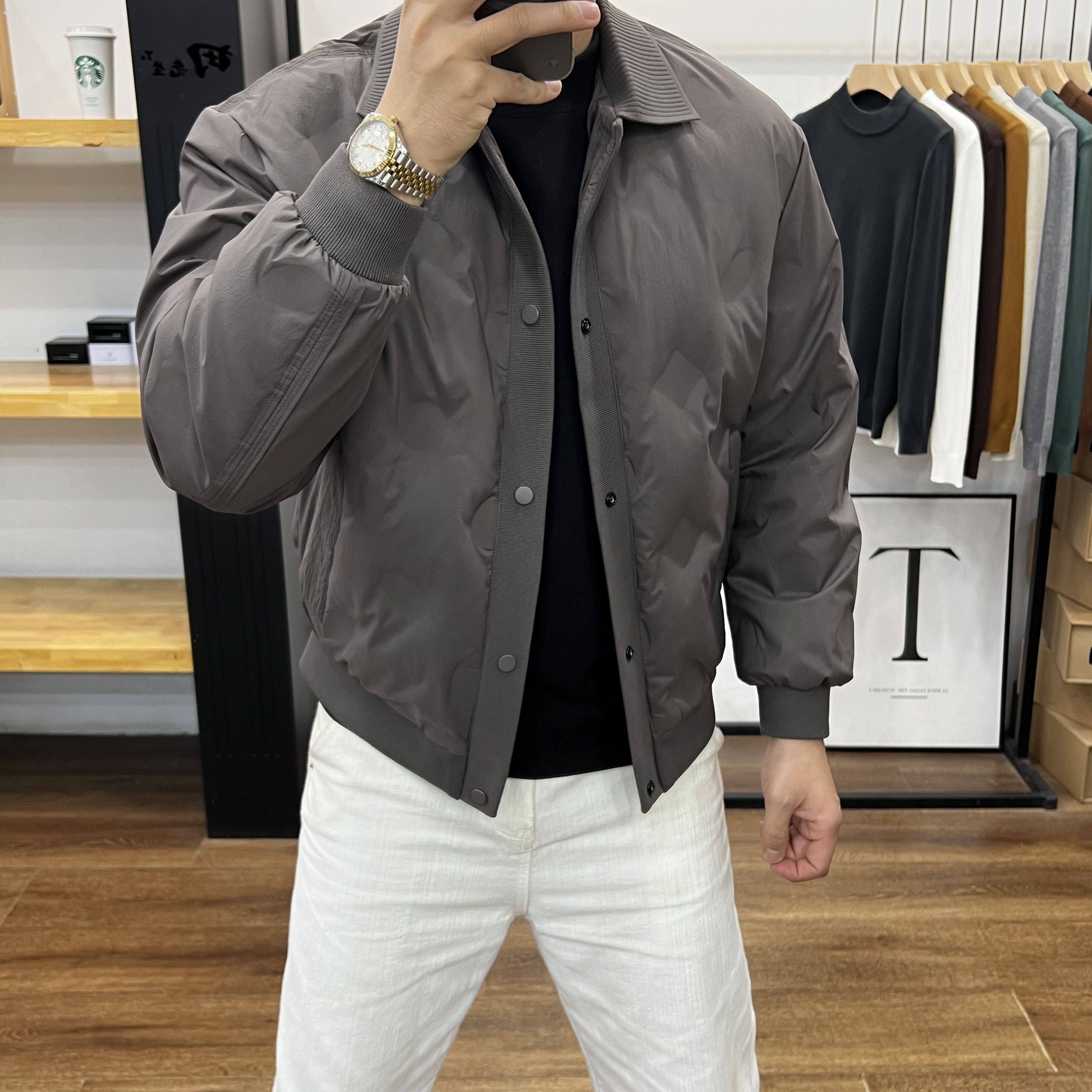 冬季休闲轻薄羽绒服男潮牌新款时尚修身加厚保暖翻领男装短款外套