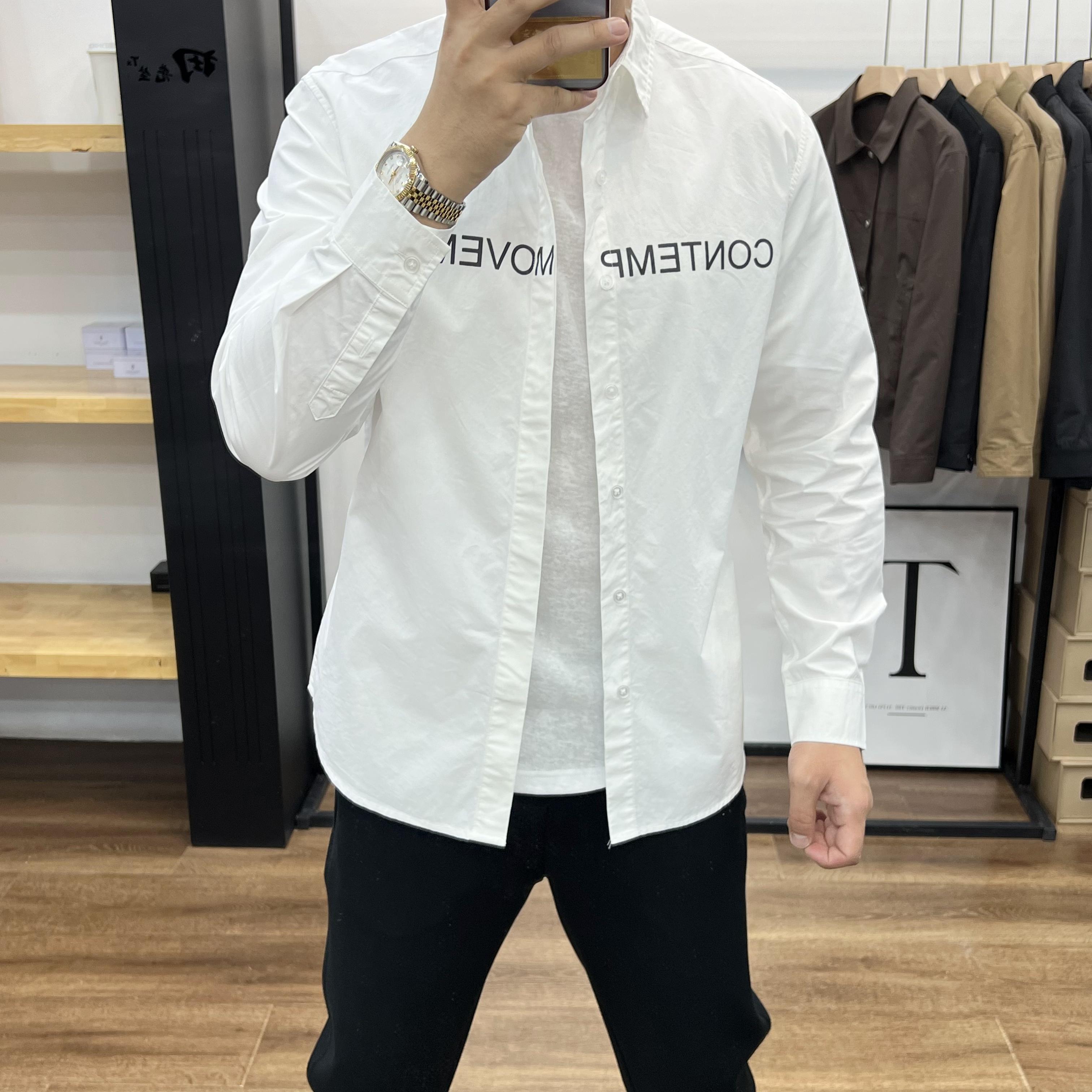 田先生翻领长袖修身纯棉衬衫外套