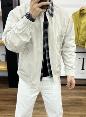 复古休闲时尚百搭格纹拼接假两件夹克男层次感撞色大口袋翻领外套