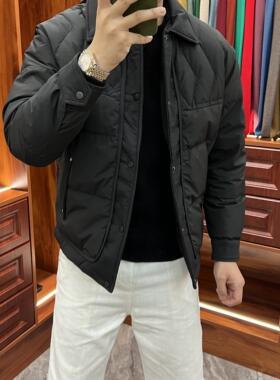 冬季翻领轻薄灰鸭绒羽绒服男士假两件上衣青年休闲短款保暖外套潮