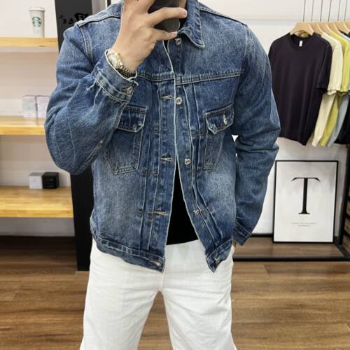 美式复古翻领水洗多口袋牛仔夹克