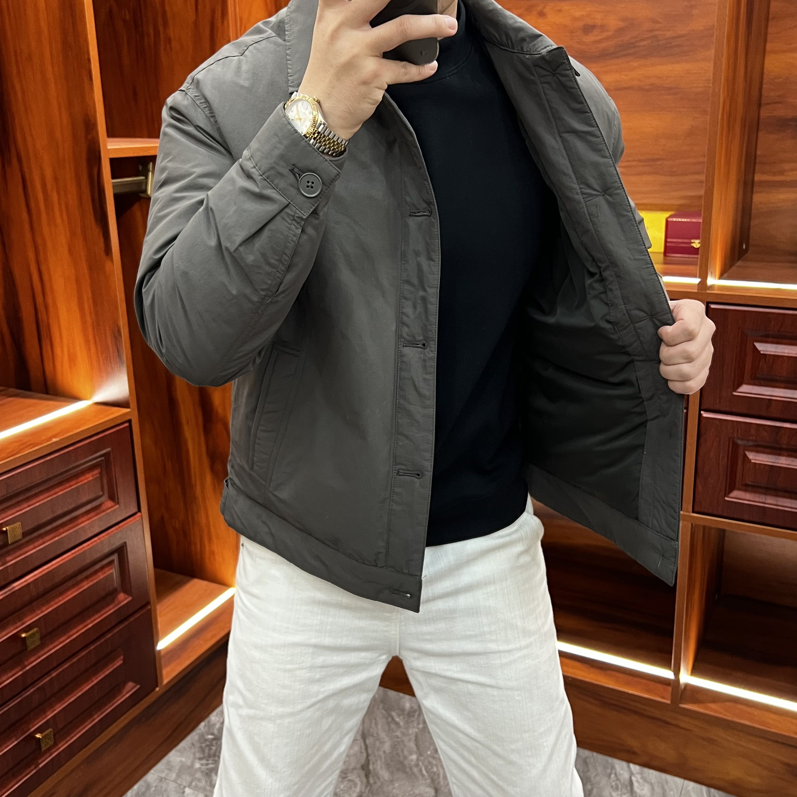 工装翻领款男士新款中老年羽绒服