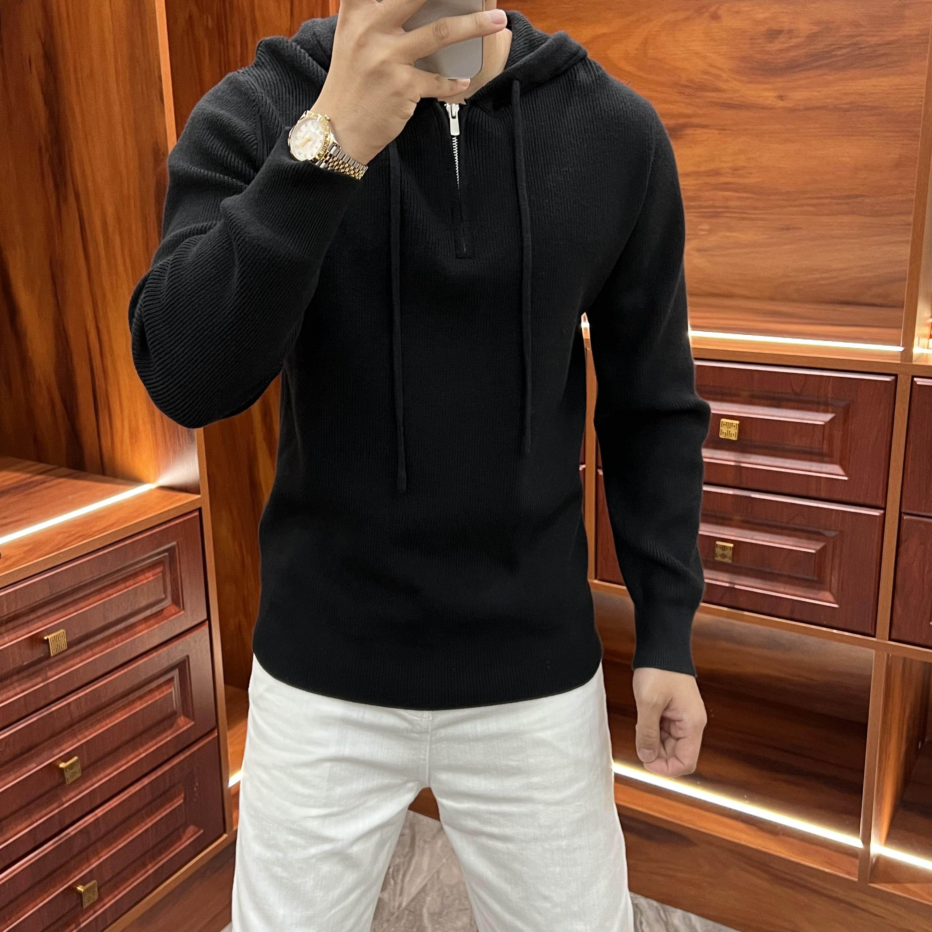 春秋季针织连帽卫衣新款韩版男士潮流休闲修身加厚保暖长袖毛衣潮