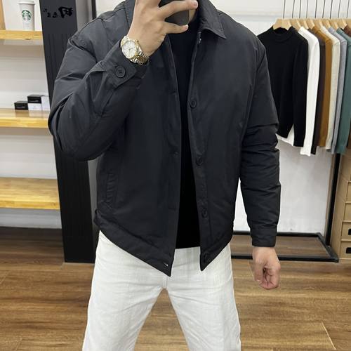 白鸭绒加厚款男士翻领羽绒服外套
