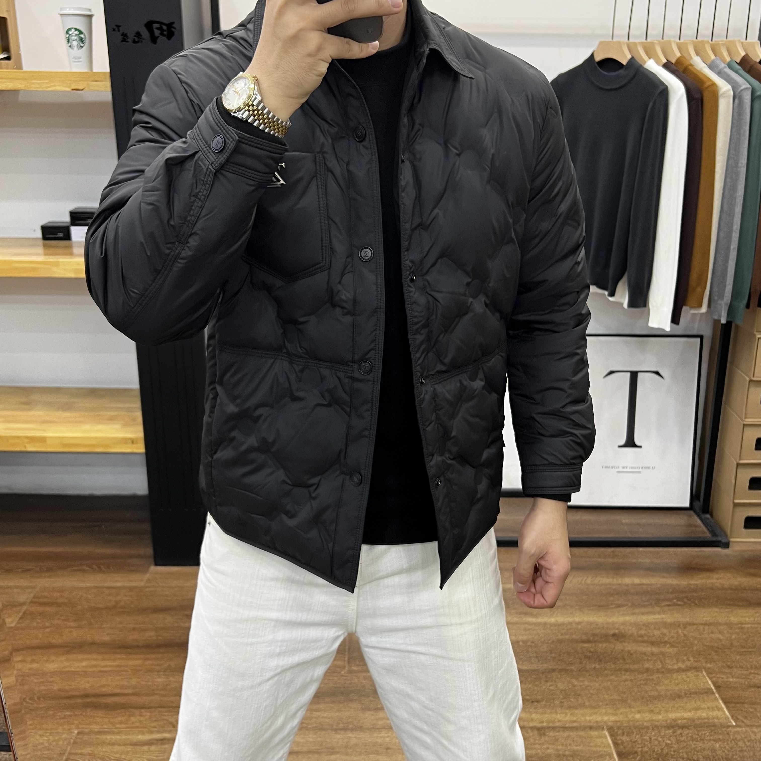 冬季90白鸭绒轻薄翻领羽绒服男士高端轻奢设计感保暖夹克显瘦外套