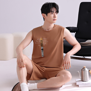 180斤到200大码无袖男士夏季睡衣薄款纯棉加肥加大坎肩短裤家居服