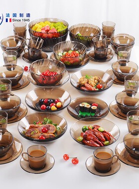 DURALEX多莱斯钢化玻璃碗碟家用轻奢餐具欧式饭碗耐高温盘子菜盘