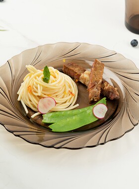 多莱斯钢化玻璃盘子菜盘家用时尚餐具高级感高颜值沙拉盘深盘平盘