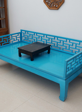 弥勒榻 罗汉床 沙发榻 美人榻 中式做旧禅意红色蓝色实木家具夜店