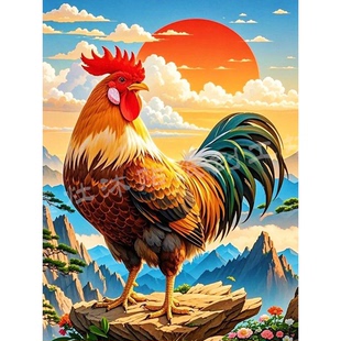 金鸡报晓打鸣大公鸡图案3d立体平面墙贴自粘壁画贴纸玄不干胶贴纸