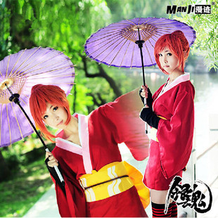 银魂神乐COS 全套吉原篇日常红色和服衣服装假发动漫cosplay女装