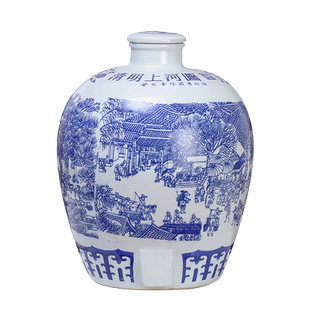 陶瓷酒坛密封龙头水嘴青花瓷泡酒专用空酒瓶大50斤景德镇家用窖藏