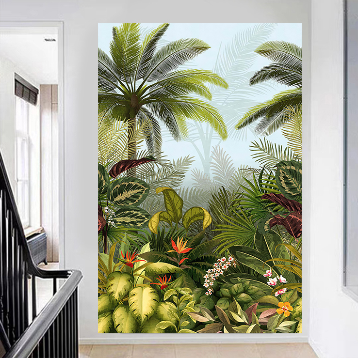 北欧ins热带雨林绿植背景墙布卧室客厅玄关装饰长挂布壁挂毯竖款