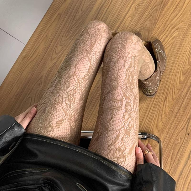 复古宫体花藤春夏辣妹性感破洞丝袜女太阳花渔网袜镂空打底连裤袜
